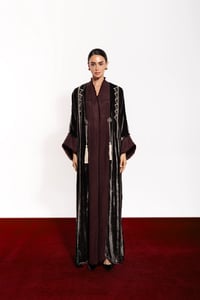 Grey Velvet Abaya Mix Burgundy Washed Silk - Image 1