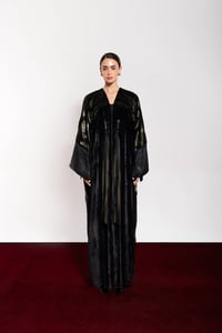 Zeeti  Lame Velvet Abaya With Side Open Sleeve - Image 1
