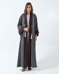 عباية حرير مغسول مكس لنن شيفون تسريج عسيري - Image 2