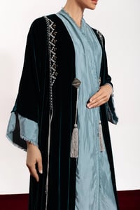 Turquoise Velvet Abaya Mix Turquoise Washed Silk - Image 3