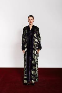 Royal Purple Lame Velvet Abaya With Crochet - Image 1