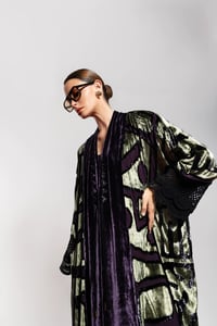 Royal Purple Lame Velvet Abaya With Crochet - Image 3