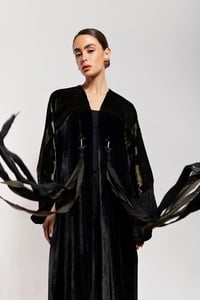 Zeeti  Lame Velvet Abaya With Side Open Sleeve - Image 3