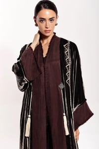 Grey Velvet Abaya Mix Burgundy Washed Silk - Image 3