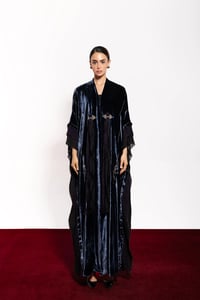 Bisht Royal Blue Velvet Abaya With Side Chiffon - Image 1