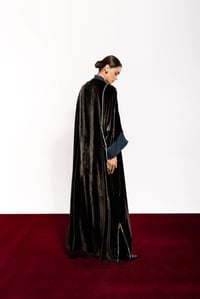 Brown Velvet Abaya Mix Turquoise Washed Silk - Image 2