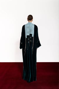 Diriyah Turquoise Velvet & Turquoise Washed Silk Abaya - Image 2