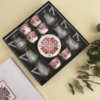 طقم بيالات وفناجيل رسم تجريدي |أحمر - صورة 3