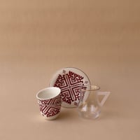 طقم بيالات وفناجيل رسم تجريدي |أحمر - صورة 1