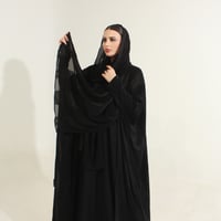 شيفون مقلم مع شك - اسود  - Image 4