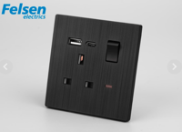 فيش 13 امبير مع USB+TYPE C لون اسود Felsen - صورة 1