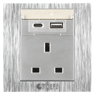 فيش ثلاثي مع منفذ يو اس بي USB مع تايب سي TYPE-C لون فضي ضمان 25 سنة  - صورة 1