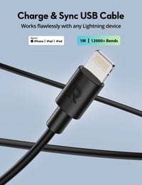 كومبو راف باور شاحن سيارة ، كيبل USB-A الى لايتننق ، حامل جوال للسيارة - اسود - صورة 3