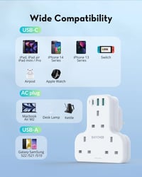 شاحن جداري راف باور بايونير 3 مداخل طاقه ثلاثيه مع منفذين USB ومنفذ تايب سي بتقنية PD بقوة 20 واط - صورة 4