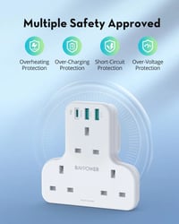 شاحن جداري راف باور بايونير 3 مداخل طاقه ثلاثيه مع منفذين USB ومنفذ تايب سي بتقنية PD بقوة 20 واط - صورة 5