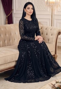 فستان دفنا الساحر - أناقة ملكية باللون الأسود الملكي - صورة 3