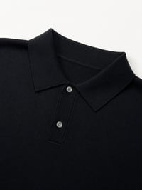 Knit Polo T-Shirt – Black - Image 2