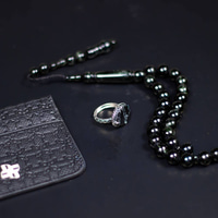 Al-Athar Royal Set – Men’s Ring & Misbah 925 Silver Black Agate