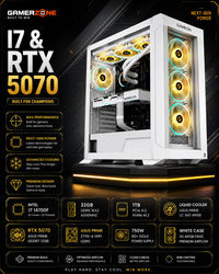 Intel i7 14700F RTX 5070 White Gaming PC – 32GB DDR5 | 1TB NVMe | RGB Gaming Build