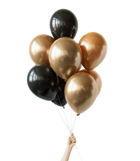 CHROME BALLOON BOUQUET BLACK AND GOLD   9 PCS 
