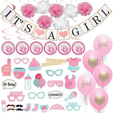 IT’S A GIRL ROOM DECORATIONS (7PCS FLUFFY,1PC BANNER,6PCS SWIRL DECORATION,25PCS PHOTO PROPS,5PCS BALLOON