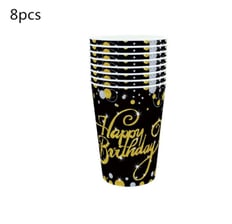 Black and gold happy birthday cups