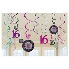 SWEET 16 SWIRL DECORATIONS 12 PCS