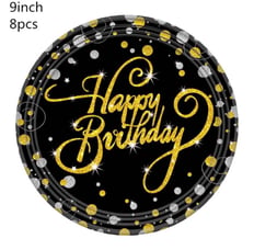 Happy Birthday Black Gold Plates 