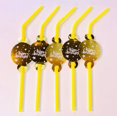 HAPPY BIRTHDAY GOLD CHROME DRINKING STRAWS 10 PCS 