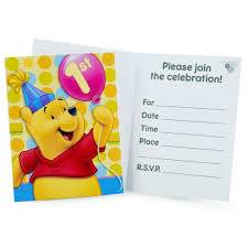 POOHS BAER INVITATION CARDS & ENVELOPS 8 PCS