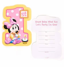 MINNIE MOUSE 1ST INVITATION CARDS 8 PCS