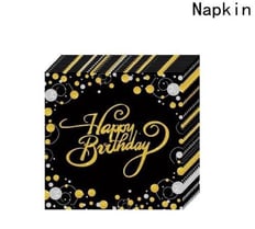 Black and gold happy birthday napkins,