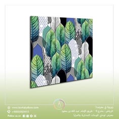 لوحة جدارية مربعة مقاس 80x80 سم بدون برواز بعنوان "ريش الطيور بتدرجات اللون الاخضر"