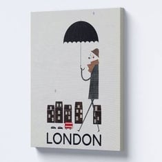 لوحة جدارية رجل سعيد مع مظلة في مدينة لندن 