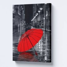 لوحة جدارية مظلة حمراء في يوم ماطر