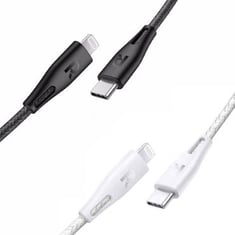 2 سلك راف باور USB-C إلى لايتنينق ملون بطول 1.20 متر (اسود ،ابيض)