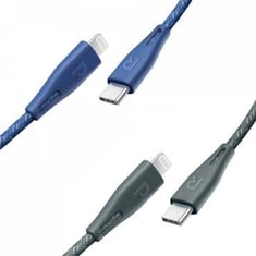 2 سلك راف باور USB-C إلى لايتنينق ملون بطول 1.20 متر (ازرق،زيتي)