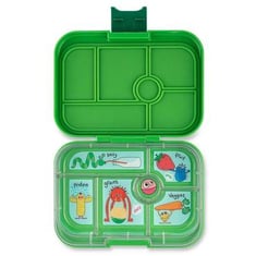 صندوق الوجبات المدرسية المانع للتسرب-  6 أقسام - يم بوكس-وحوش- أخضر