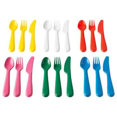 ايكيا - طقم أدوات مائدة للأطفال مصنوعة من بلاستيك غذائي آمن- متعددة الألوان- 18 قطعة