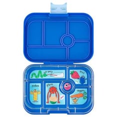 صندوق الوجبات المدرسية المانع للتسرب-  6 أقسام - يم بوكس-وحوش- أزرق