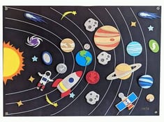 لوحة لباد جدارية عملاقة لنظام المجموعة الشمسية + 60 قطعة مرفقة ذاتية اللصق- (74*102 سم)