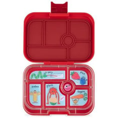 صندوق الوجبات المدرسية المانع للتسرب-  6 أقسام - يم بوكس-وحوش- أحمر