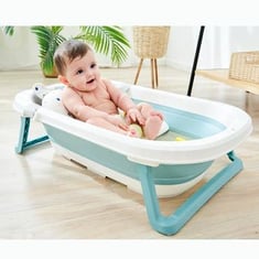 حوض استحمام قابل للطي- مع فتحة تفريغ ووسادة لحماية وتثبيت الطفل- أزرق