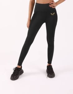 High waist training leggings with mesh pocket - black