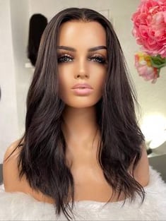 باروكة شعر طبيعي طول 18 انش ويفي كثافة 200% لون بني جذور كاملة