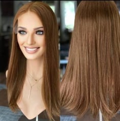 باروكة شعر طبيعي طول 20 انش استريت كثافة 180% لون بني فاتح جذور أمامية