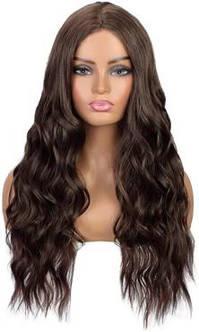 باروكة شعر طبيعي طول 20 انش ويفي كثافة 180% لون بني غامق جذور أمامية