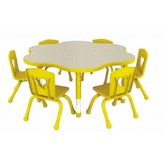 طاولة دائرية 6 كراسي مموجة قطر 120سم - لون أصفر
