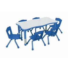طاولة رياض أطفال 6 كراسي مستطيلة مموجة 60*120 - أزرق