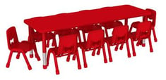 طاولة رياض أطفال 10 كراسي مستطيلة 180*60 - أحمر